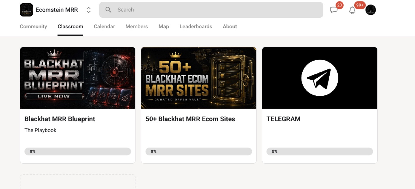 Inside the classroom: Blackhat MRR Blueprint, 50+ Blackhat MRR Ecom Sites, and the Telegram